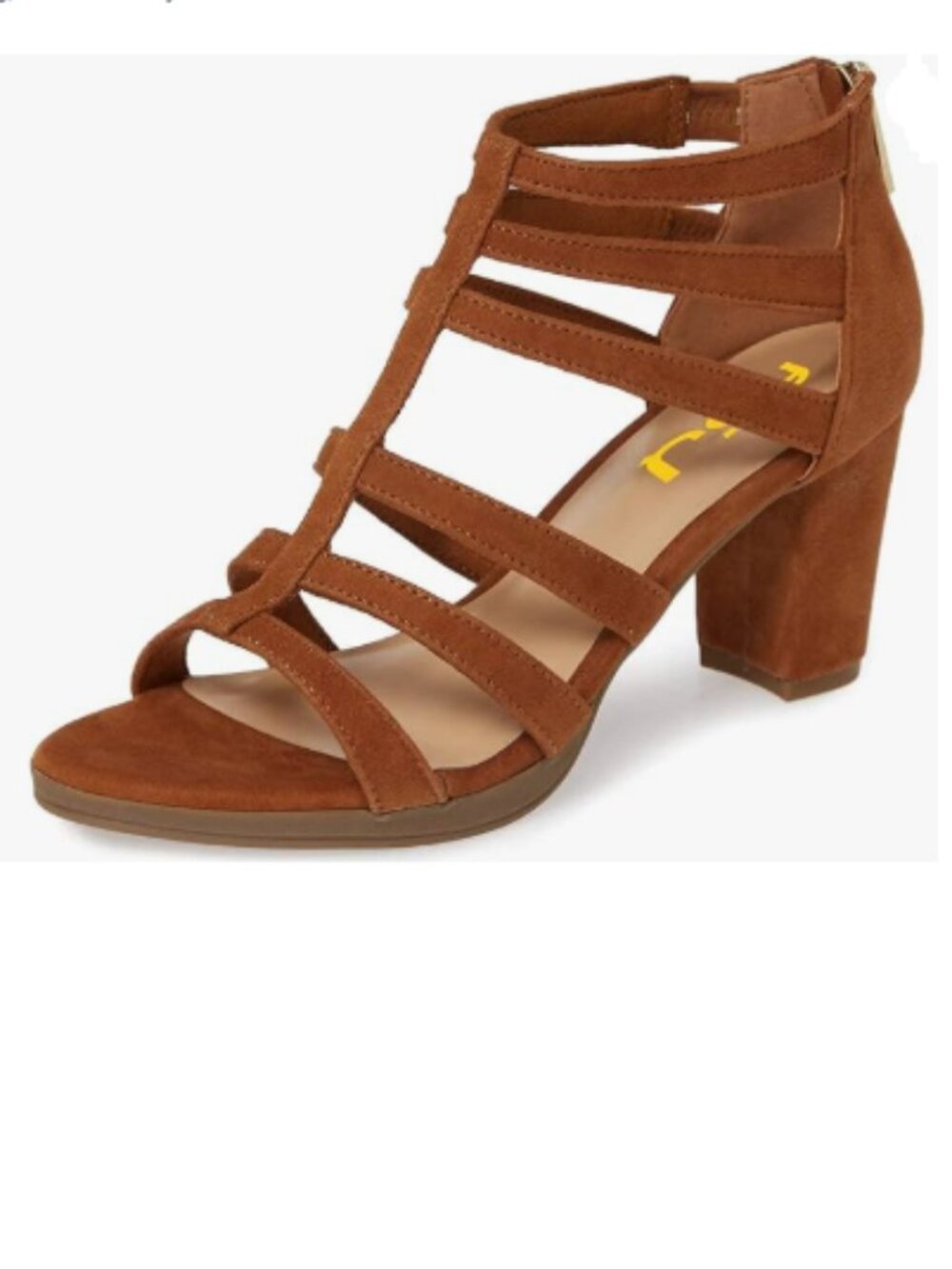FSJ Brown Chunky High Heel Sandals Open Toe T-Strap Cutout Dress Strappy Shoes